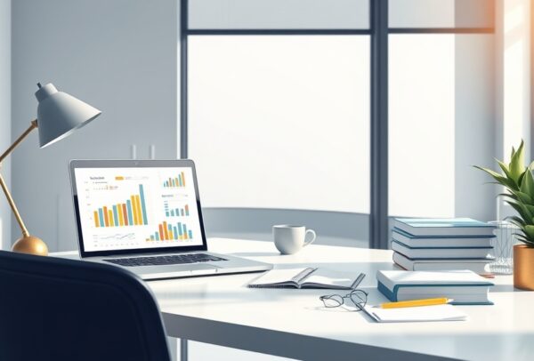 Qué es outsourcing contable: escritorio profesional con documentos y gráficos financieros representando servicios contables tercerizados en Colombia