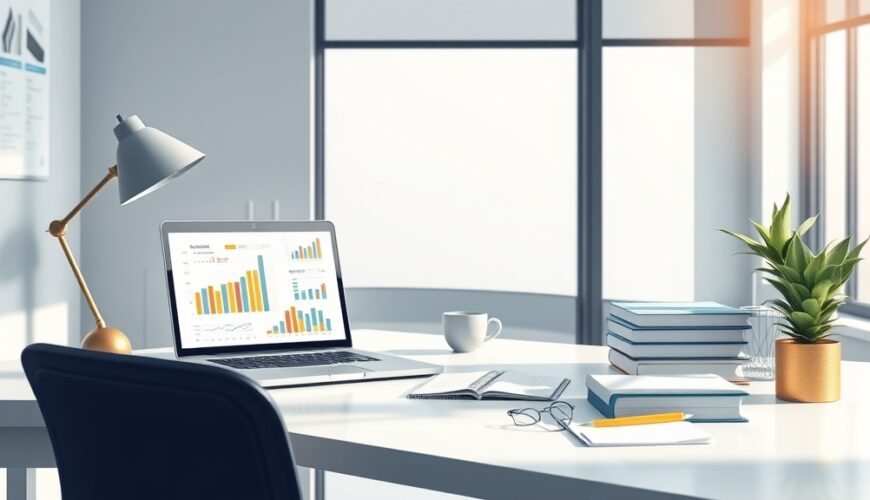 Qué es outsourcing contable: escritorio profesional con documentos y gráficos financieros representando servicios contables tercerizados en Colombia